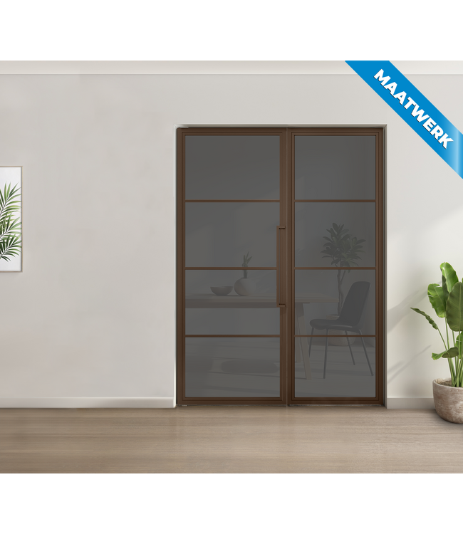 Enkele stalen taatsdeur met glaspaneel, 4 vlaks, brons, rook glas