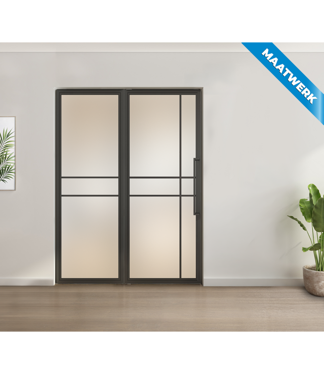 Enkele stalen taatsdeur met glaspaneel, 6 vlaks, rook glas
