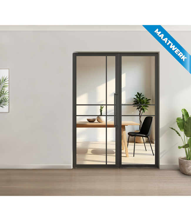 Enkele stalen taatsdeur met glaspaneel, Zwart - 6 vlaks, helder glas