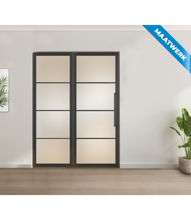 Enkele stalen taatsdeur met glaspaneel, Zwart - 4 vlaks, helder glas