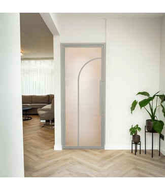 Stalen Binnendeur - Kiezelgrijs - 2 Vlaks rond - Kathedraalglas