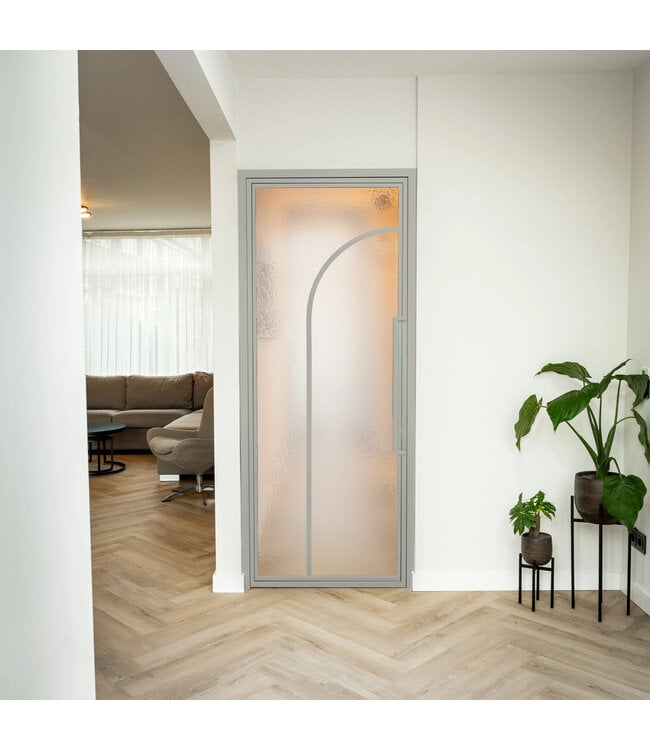 Stalen Binnendeur - Kiezelgrijs - 2 Vlaks rond - Kanaalglas