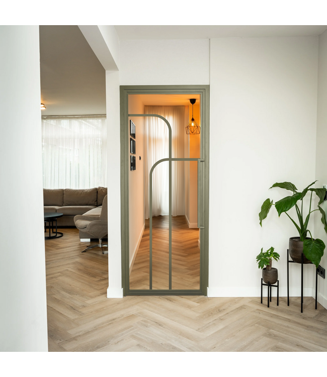 Stalen Binnendeur - Olijfgroen - 4 Vlaks rond - Kathedraalglas