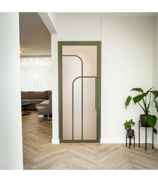 Stalen Binnendeur - Olijfgroen - 4 Vlaks rond - Kanaalglas