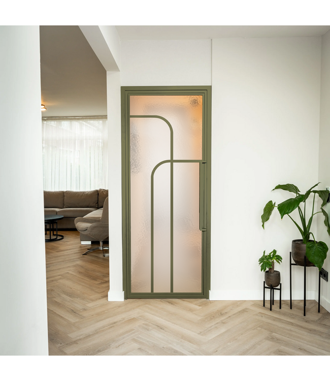 Stalen Binnendeur - Olijfgroen - 4 Vlaks rond - Kanaalglas