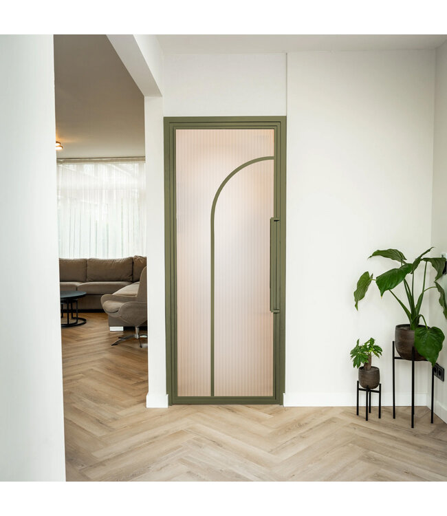 Stalen Binnendeur - Olijfgroen - 2 Vlaks rond - Helder glas