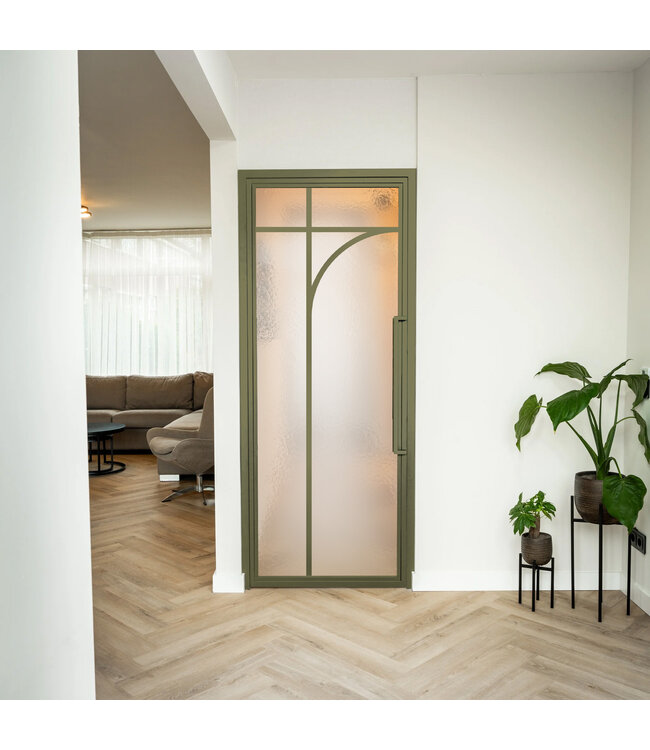 Stalen Binnendeur - Olijfgroen - 5 Vlaks rond - Rookglas