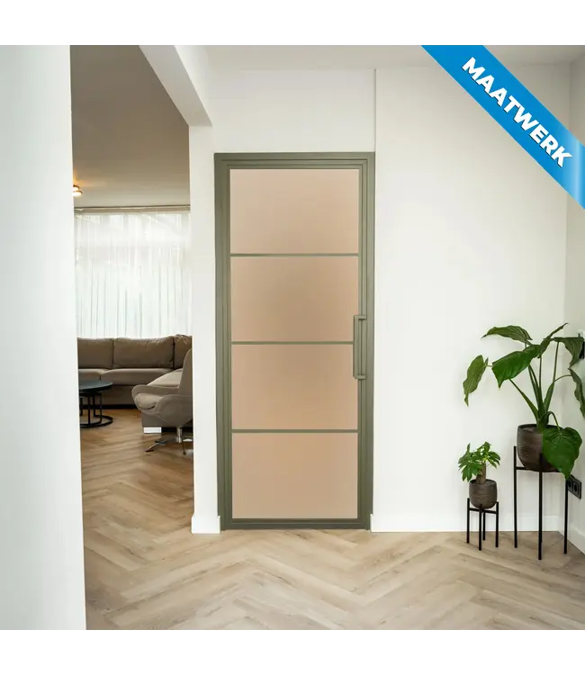 Stalen Binnendeur - Olijfgroen - 4 Vlaks - Maatwerk - Kanaalglas