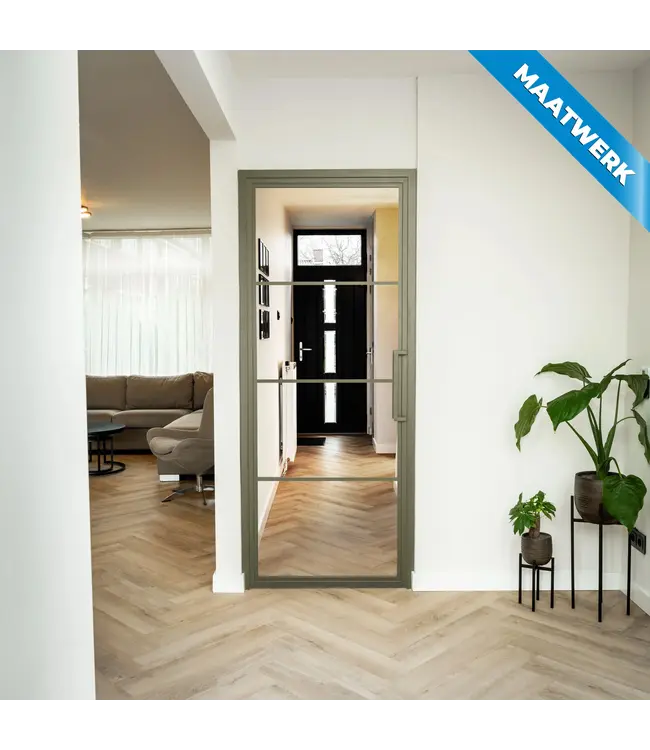Stalen Binnendeur - Olijfgroen - 4 Vlaks - Maatwerk - Kanaalglas