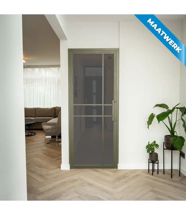 Stalen Binnendeur - Olijfgroen - 6 Vlaks - Maatwerk - Kathedraalglas - Luxe design