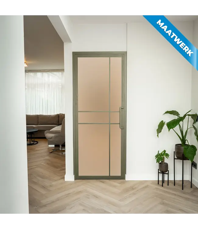 Stalen Binnendeur - Olijfgroen - 6 Vlaks - Maatwerk - Kathedraalglas - Luxe design