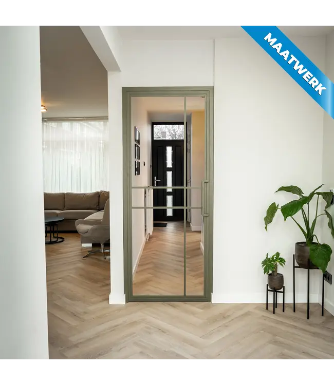 Stalen Binnendeur - Olijfgroen - 6 Vlaks - Maatwerk - Kathedraalglas - Luxe design