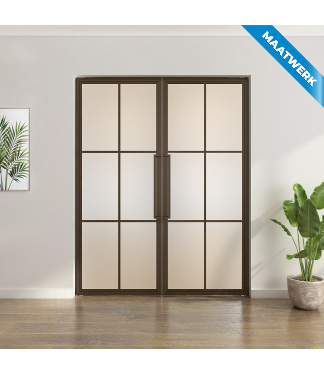 Dubbele stalen taatsdeur - Brons - Maatwerk - 6 Vlaks - Bronsrookglas