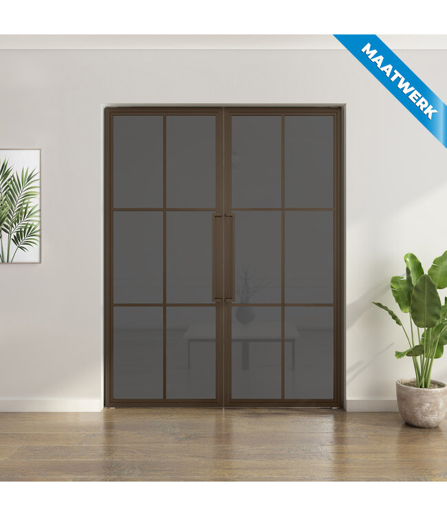 Dubbele stalen taatsdeur - Brons - Maatwerk - 6 Vlaks - Bronsrookglas