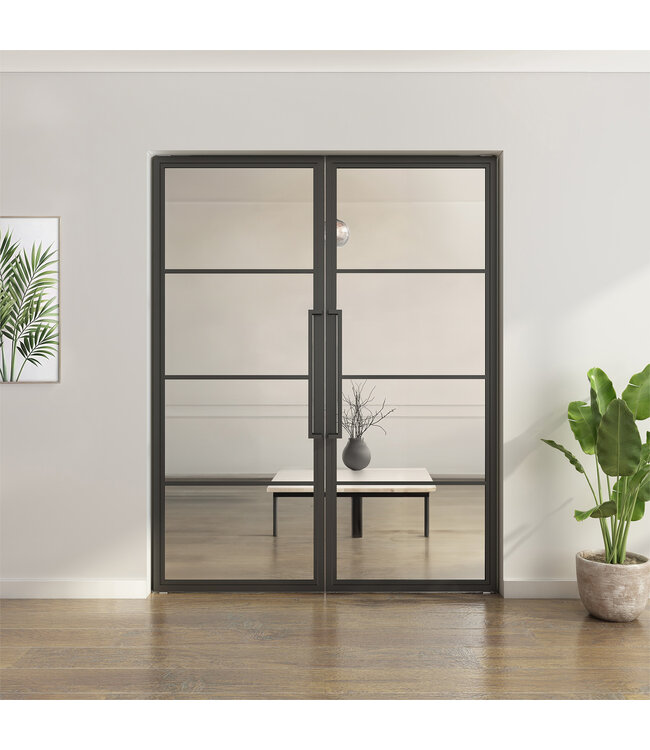 Dubbele stalen taatsdeur - Zwart - 4 Vlaks - Rook glas*
