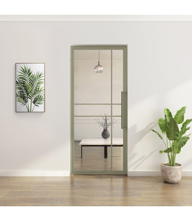 Stalen taatsdeur - Olijfgroen - 6 Vlaks - Rook glas - Luxe design