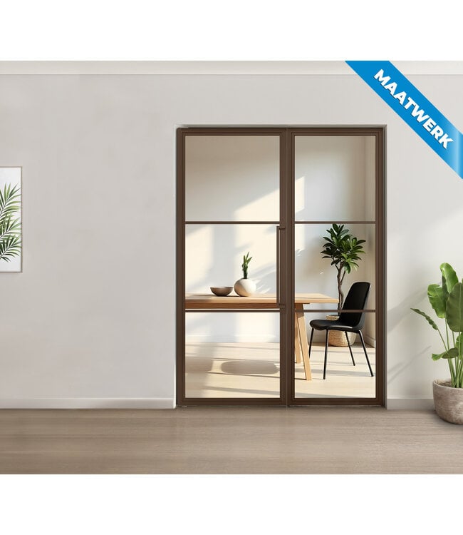 Enkele stalen taatsdeur met glaspaneel, 3 vlaks, brons, brons rook glas