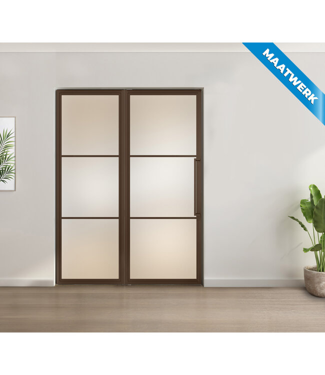 Enkele stalen taatsdeur met glaspaneel, 3 vlaks, brons, brons rook glas