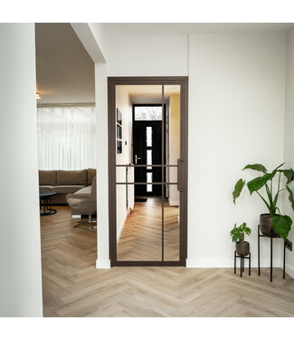 OUTLET: Stalen Binnendeur - Brons - 6 Vlaks Luxe design - kozijnmaat 2422x898mm - Helder glas