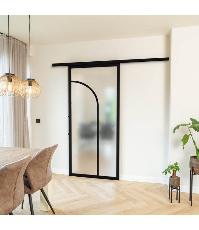 Stalen Schuifdeur koofsysteem - 2 Vlaks rond - Mat glas