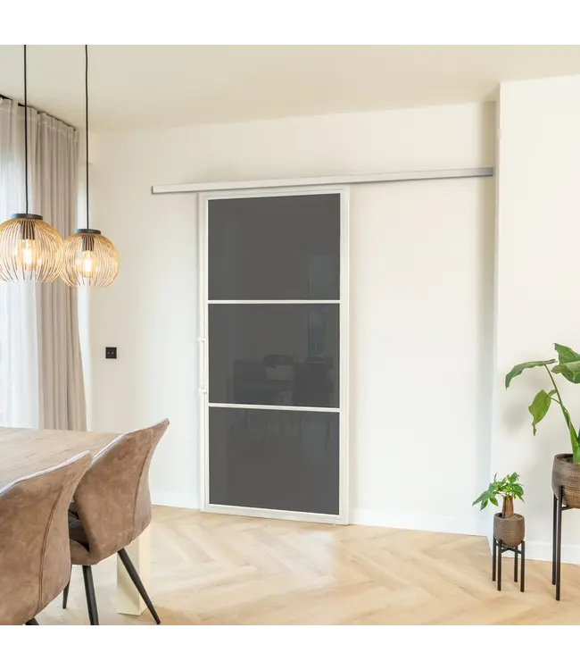 Stalen Schuifdeur met koofsysteem - Wit - 3 Vlaks - Kanaalglas