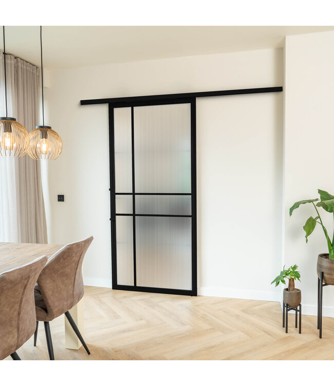 Stalen Schuifdeur met koofsysteem - 6 Vlaks - Kathedraalglas - Luxe design