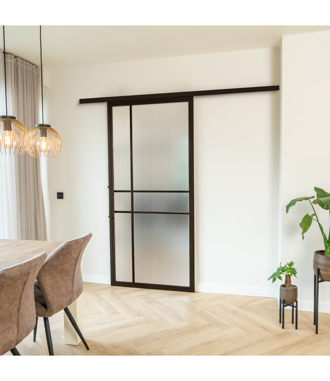 Stalen Schuifdeur met koofsysteem - Brons - 6 Vlaks - Kathedraalglas - Luxe design