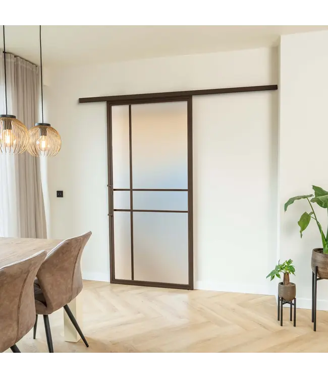 Stalen Schuifdeur met koofsysteem - Brons - 6 Vlaks - Kanaalglas - Luxe design