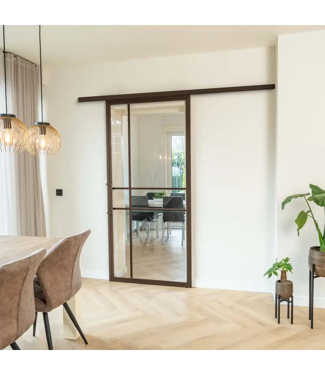 Stalen Schuifdeur met koofsysteem - Brons - 6 Vlaks - Kanaalglas - Luxe design