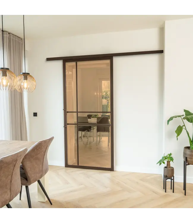 Stalen Schuifdeur met koofsysteem - Brons - 6 Vlaks - Kathedraalglas - Luxe design