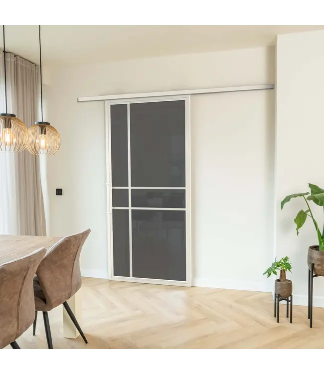 Stalen Schuifdeur met koofsysteem - Wit - 6 Vlaks - Kathedraalglas - Luxe design