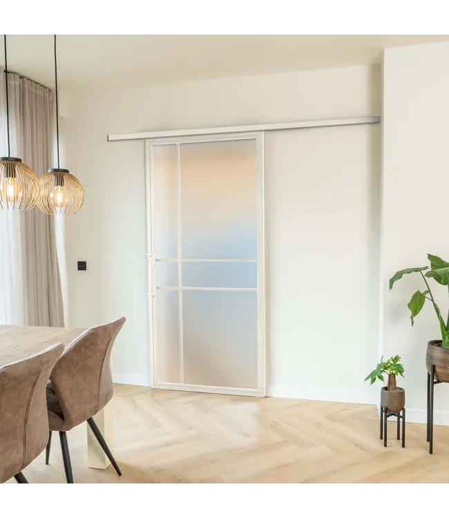 Stalen Schuifdeur met koofsysteem - Wit - 6 Vlaks - Kanaalglas - Luxe design