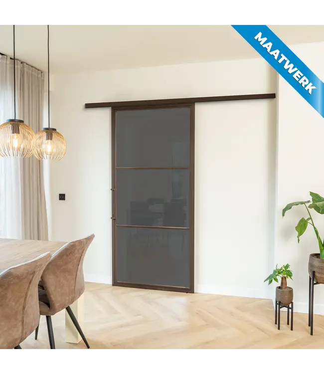 Stalen Schuifdeur met koofsysteem - Brons - 3 Vlaks - Maatwerk - Kanaalglas