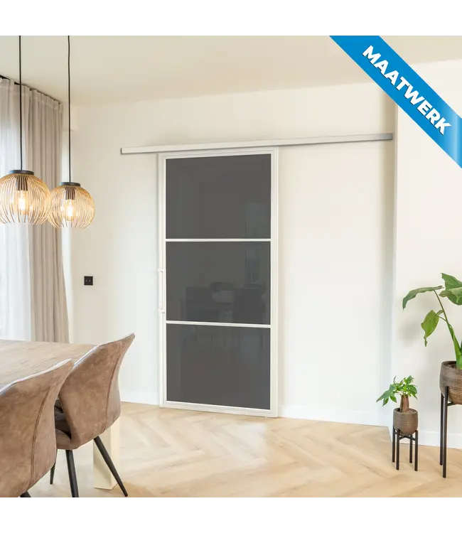 Stalen Schuifdeur met koofsysteem - Wit - 3 Vlaks - Maatwerk - Kanaalglas