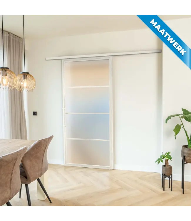 Stalen Schuifdeur met koofsysteem - Wit - 4 Vlaks - Maatwerk - Kanaalglas