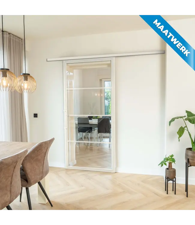 Stalen Schuifdeur met koofsysteem - Wit - 4 Vlaks - Maatwerk - Kanaalglas