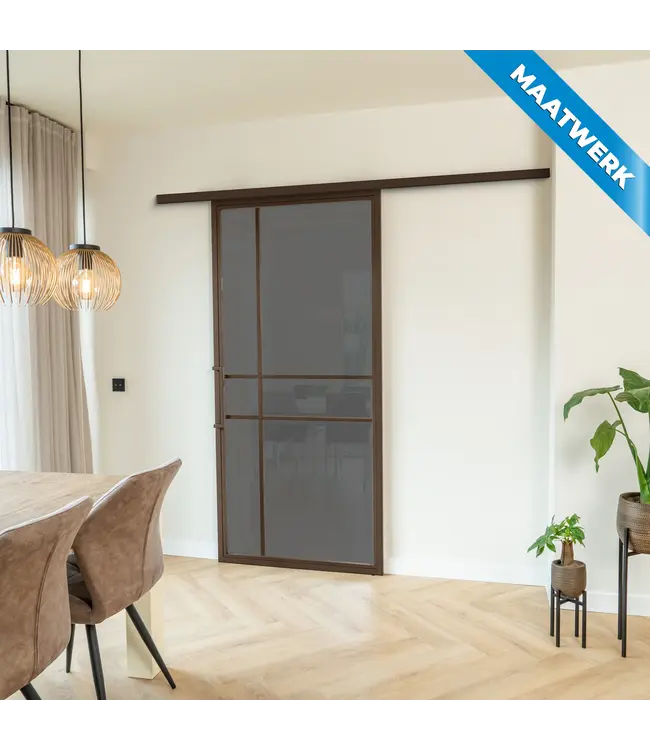 Stalen Schuifdeur met koofsysteem - Brons - 6 Vlaks - Maatwerk - Kathedraalglas - Luxe design