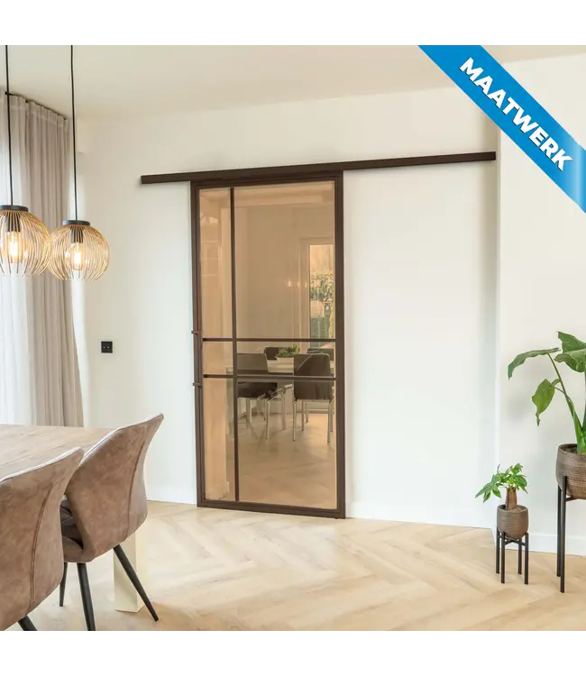 Stalen Schuifdeur met koofsysteem - Brons - 6 Vlaks - Maatwerk - Kanaalglas - Luxe design