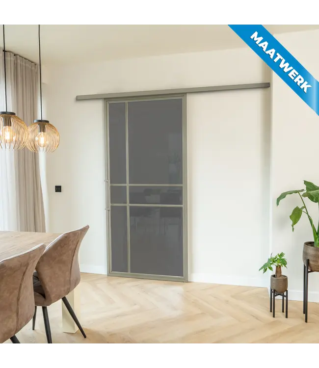 Stalen Schuifdeur met koofsysteem - Kiezelgrijs - 6 Vlaks - Maatwerk - Kathedraalglas - Luxe design