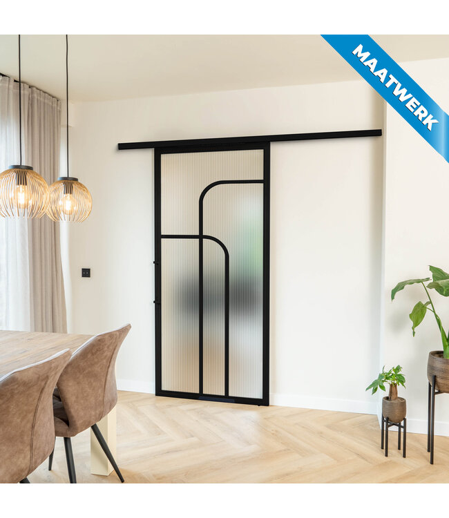 Stalen Schuifdeur met koofsysteem - Zwart - 4 Vlaks rond - Maatwerk - Helder glas