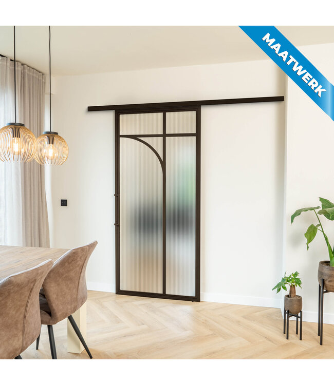 Stalen Schuifdeur met koofsysteem - Brons - 5 Vlaks rond - Maatwerk - Mat glas