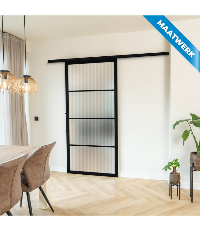 Stalen Schuifdeur met koofsysteem - Zwart - 4 Vlaks - Maatwerk - Helder glas