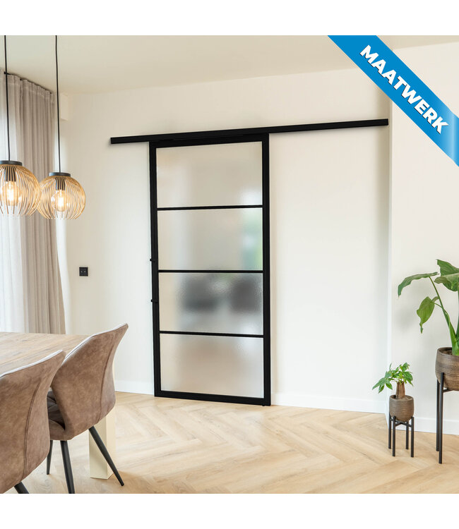 Stalen Schuifdeur met koofsysteem - Zwart - 4 Vlaks - Maatwerk - Helder glas