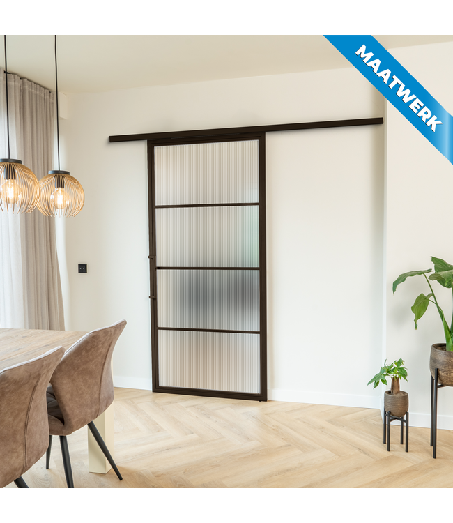 Stalen Schuifdeur met koofsysteem - 4 Vlaks - Brons - Maatwerk - Mat glas