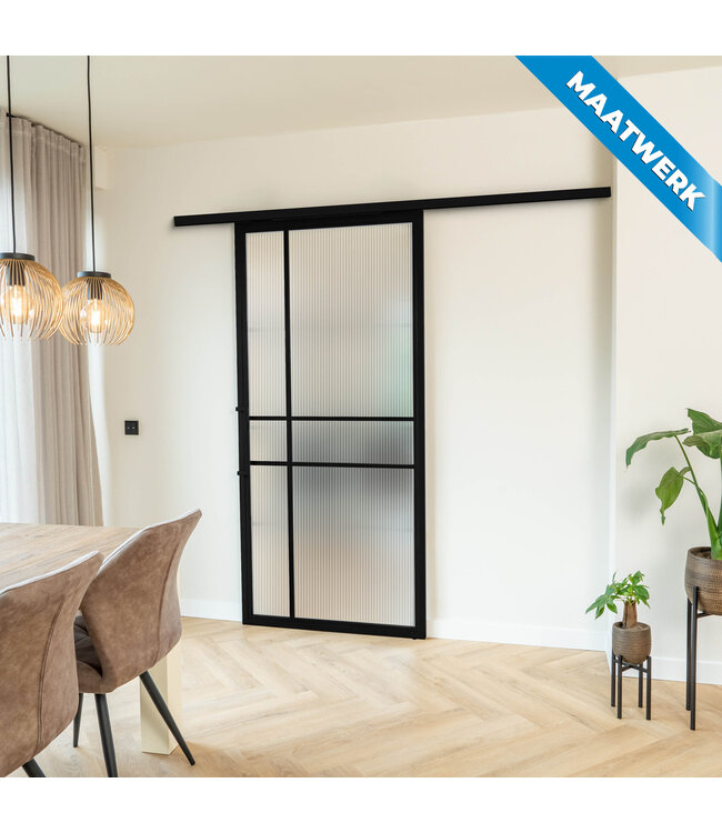 Stalen Schuifdeur met koofsysteem - Zwart - 6 Vlaks - Maatwerk - Rook glas