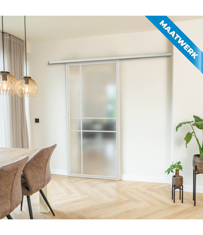 Stalen Schuifdeur met koofsysteem - 6 Vlaks - Wit - Maatwerk - Mat glas