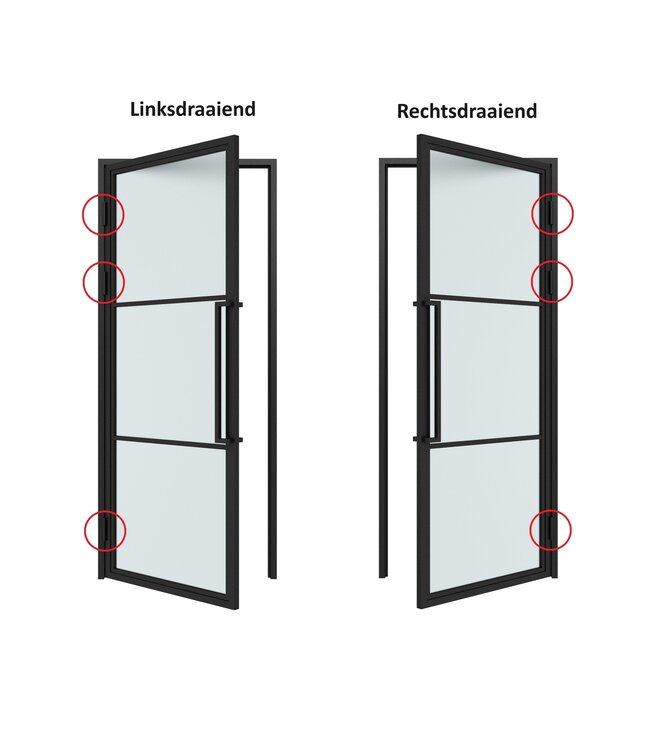 OUTLET: Stalen inzetdeur - Zwart - 6 Vlaks - 2177x874mm - Helder Glas - Luxe design - Linksdraaiend