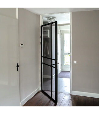 OUTLET: Stalen inzetdeur - Zwart - 6 Vlaks - 2177x874mm - Helder Glas - Luxe design - Linksdraaiend