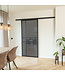 Stalen Schuifdeur met koofsysteem - Zwart - 6 Vlaks - Rook glas - Luxe design*