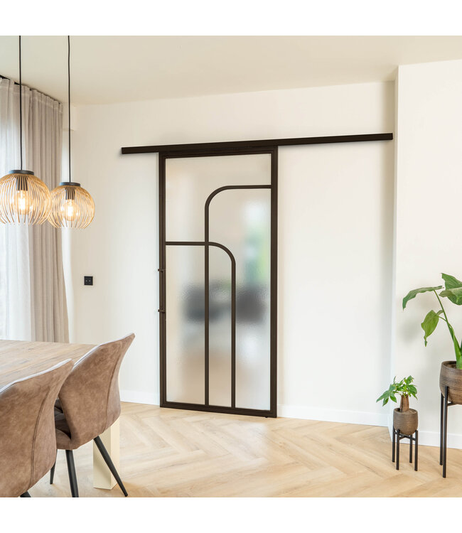 Stalen Schuifdeur koofsysteem - Brons - 4 Vlaks rond - Bronsrookglas*